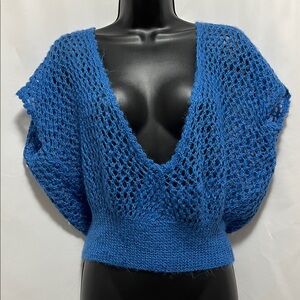 Vintage Blue Crochet Knit Dolman Sleeve Sweater